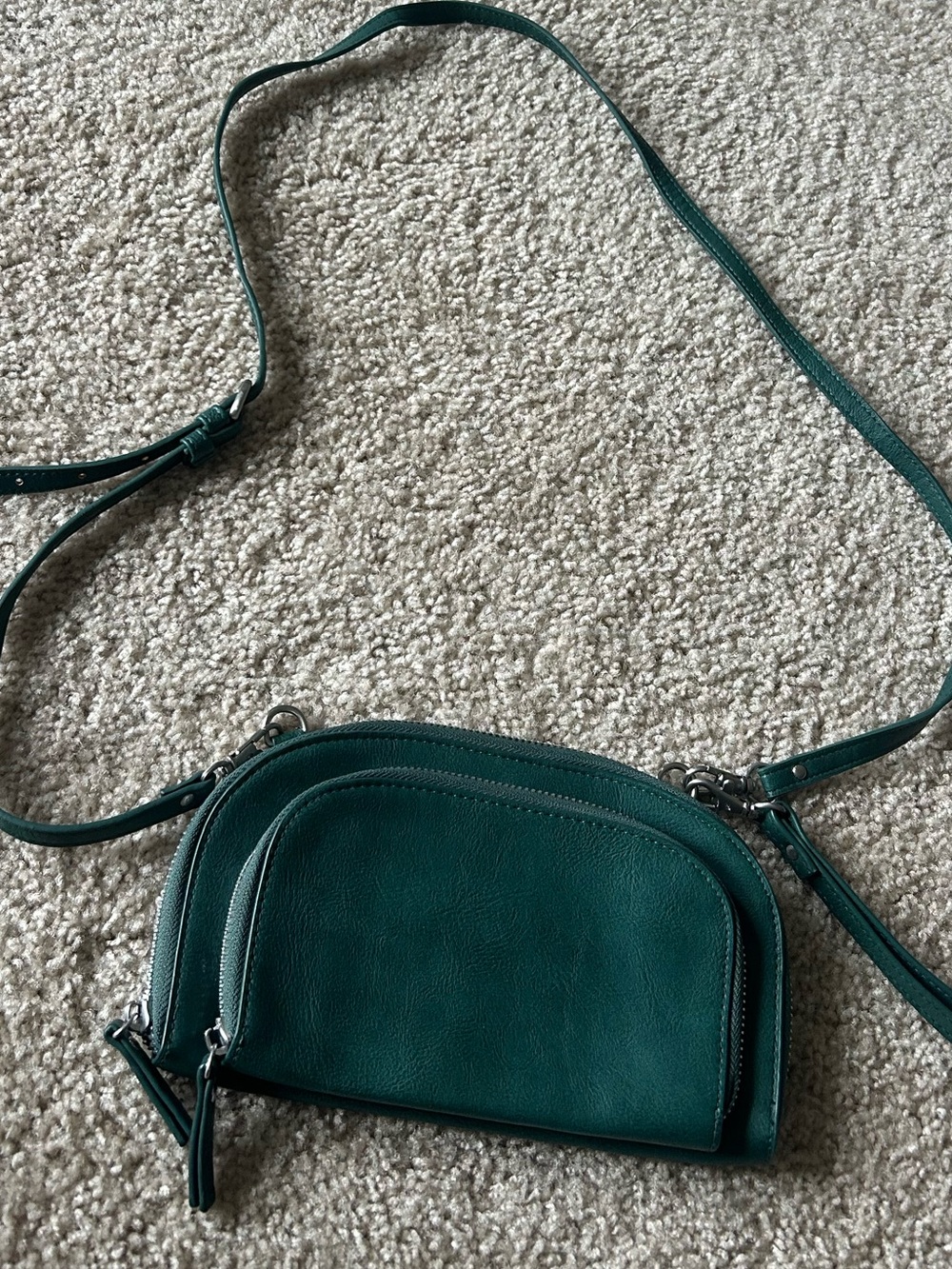Teal Green Leather Crossbody Bag with Front Zip Pocket